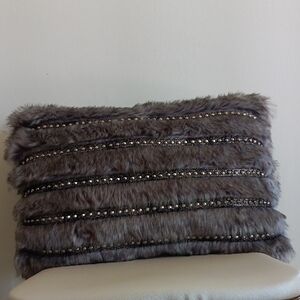 Gray Faux Fur Accent Pillow